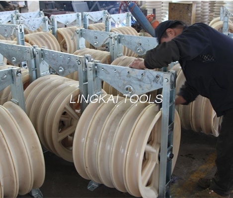 MC Nylon Wheels OPGW Wire Stringing Pulley Block With Galvanized Steel Frame